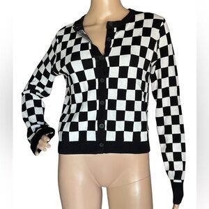 Dolls Kill Edikted Checker Knit Button Front Cardigan Whimsy Rockabilly XS/S